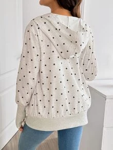 SHEIN Maternity Polka Dot Pattern Zipper Front Hooded 3-In-1 Jacket Fall - Light Grey - View 10