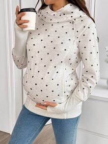SHEIN Maternity Polka Dot Pattern Zipper Front Hooded 3-In-1 Jacket Fall - Light Grey - View 9