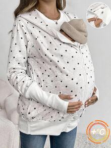 SHEIN Maternity Polka Dot Pattern Zipper Front Hooded 3-In-1 Jacket Fall - Light Grey - View 11