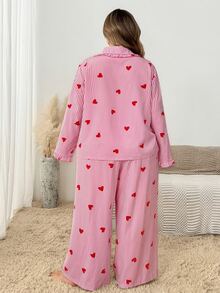 SHEIN CURVE+ Plus Heart Print Blouse & Wide Leg Pants - Multicolor - View 2