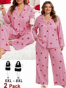 SHEIN CURVE+ Plus Heart Print Blouse & Wide Leg Pants - Multicolor - View 10