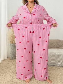 SHEIN CURVE+ Plus Heart Print Blouse & Wide Leg Pants - Multicolor - View 4