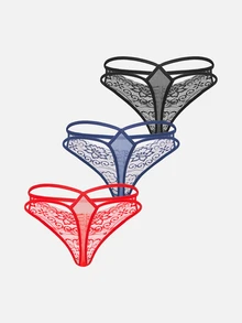 Bella Beso 3packs Floral Lace Panty Sexy Lingerie - Multicolor - View 8