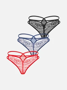 Bella Beso 3packs Floral Lace Panty Sexy Lingerie - Multicolor - View 7