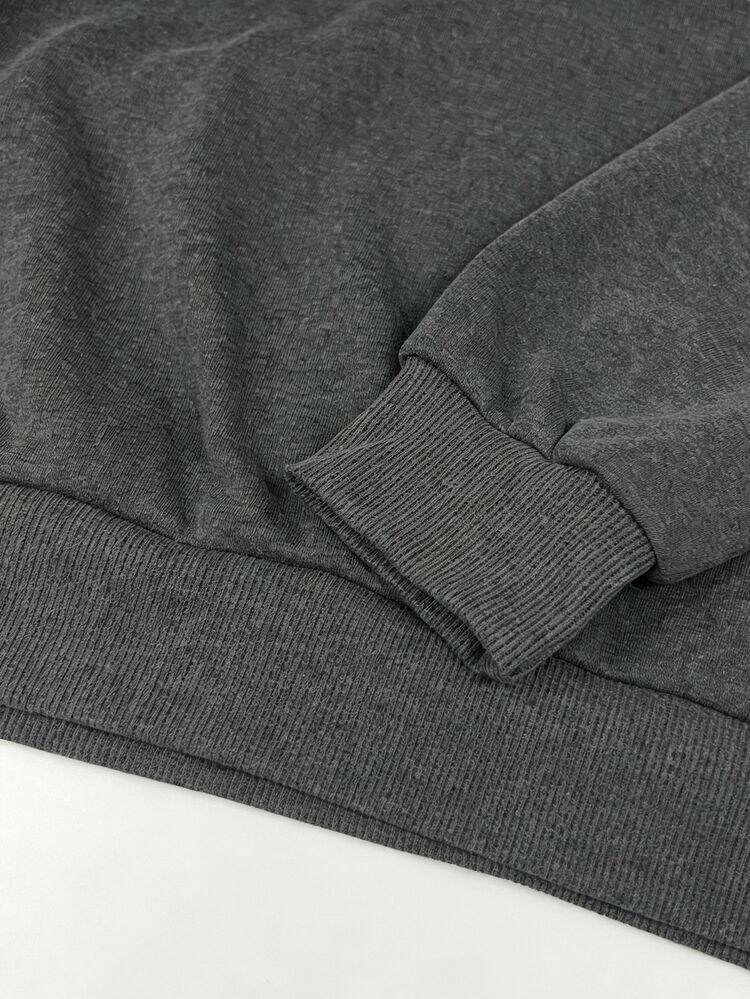 INAWLY 女款刺繡標語圓領長袖休閒抓絨運動衫 - 灰色 - 查看 5