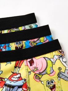SpongeBob SquarePants | SHEIN 3pcs Tween Boy Cool Boy Soft & Comfy Cute Cartoon Printed Underwear,Basic Casual Briefs Fall Winter Boxers For Kids Cartoon Boxers - Multicolor - View 3
