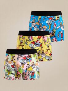 SpongeBob SquarePants | SHEIN 3pcs Tween Boy Cool Boy Soft & Comfy Cute Cartoon Printed Underwear,Basic Casual Briefs Fall Winter Boxers For Kids Cartoon Boxers - Multicolor - View 1