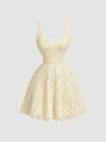 SHEIN MOD 女款蕾絲喇叭袖上衣與細肩帶洋裝時尚兩件套 - 淡黃色 - 查看 3