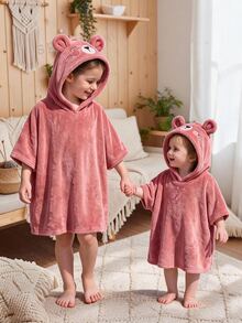 SHEIN 女童 1件裝 卡通刺繡連帽毛絨睡裙 - 淺粉色 - 查看 10
