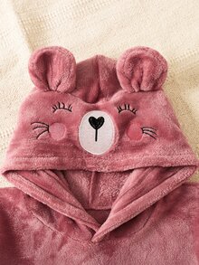 SHEIN 女童 1件裝 卡通刺繡連帽毛絨睡裙 - 淺粉色 - 查看 5