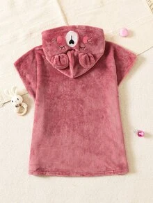 SHEIN 女童 1件裝 卡通刺繡連帽毛絨睡裙 - 淺粉色 - 查看 7