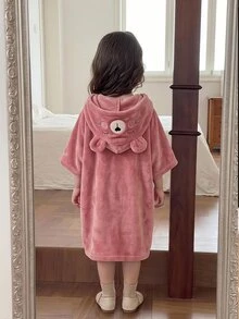 SHEIN 女童 1件裝 卡通刺繡連帽毛絨睡裙 - 淺粉色 - 查看 2