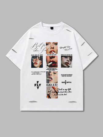Camiseta de manga corta con estampado de personaje, desgastada y de corte holgado para hombre