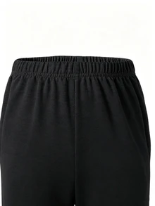SHEIN 男童休閒衛衣與運動長褲套裝，適合日常穿著、通勤、運動，2件套 - 黑色 - 查看 3