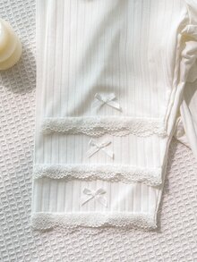 Tween Girl Bow Decor Tween Girl White Leggings 3pcs/Set - White - View 4