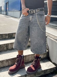 Manfinity EMRG Men's Wide Leg Loose Casual Cropped Jeans With Pockets - Grey - View 6