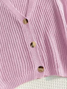 SHEIN EZwear 大尺碼女款秋冬休閒度假通勤簡約純色V領落肩寬鬆短版開襟衫 - 淺粉色 - 查看 5