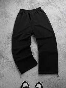 ROMWE MEN Men's Loose Fit Dragon Print Sweatpants - Black - View 3