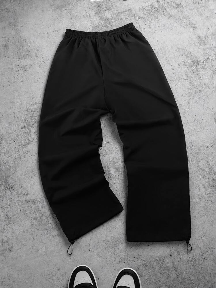 ROMWE MEN Men's Loose Fit Dragon Print Sweatpants - Black - View 3