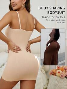 Women's Seamless Bodycon Dress With Tummy & Waist Control, 1pc - Apricot - View 2