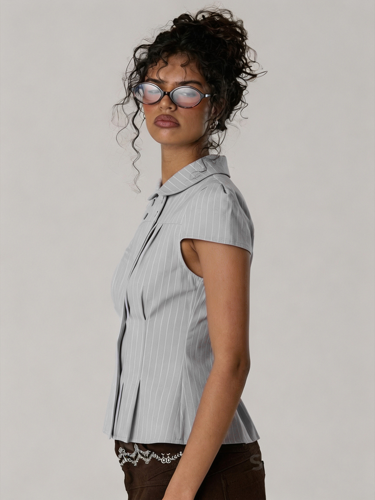 MUSERA Petal Sleeve Cinched Waist Stripe Shirt Top Spring Summer Cute Cosy Cottage Core Spring Y2k Coco Cloud Mothers Day Office Work Elegant - Lilac Purple - View 4