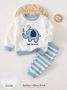 Cozy Pixies Baby Boy Cartoon Lion Pattern Knitted Soft Crew Neck Long Sleeve Pullover Sweatshirt And Elastic Waist Long Autumn Pants 2-Piece Set - Multicolor - View 8