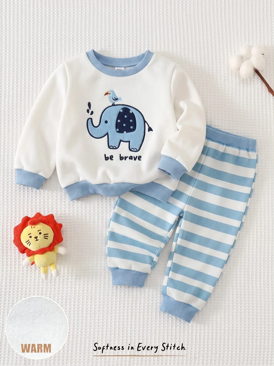 Cozy Pixies Baby Boy Cartoon Lion Pattern Knitted Soft Crew Neck Long Sleeve Pullover Sweatshirt And Elastic Waist Long Autumn Pants 2-Piece Set - Multicolor - View 1
