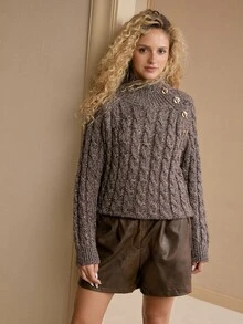 MOTF PREMIUM MID-LENGTH CABLE KNIT SWEATER WITH EXQUISITE METAL BUCKLE AND HIGH NECK - Coffee Brown - View 6