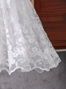 SHEIN Glamorique Kids 女童白色無袖珍珠蝴蝶結刺繡網紗洋裝，適合晚宴、生日派對、表演、夏季 - 白色 - 查看 6