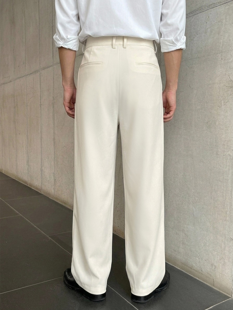 DAZY Spring/Autumn Solid Color Long Loose Straight Leg Beige Men's Dress Pants - White - View 2