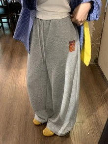 DAZY Women's Drawstring Waist Letter Number Print Casual Streetwear Sport Everyday Long Pants Autumn Gym Grey - Grey - View 6
