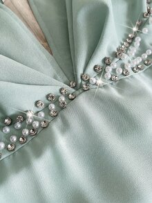 Viva Relle 大码女士优雅浪漫V领短袖飘逸连衣裙，春夏款 - 綠色 - 查看 7
