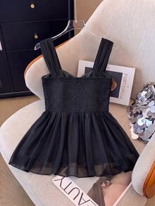 Franclia Plus Size Sleeveless Pearl Decor Bow Tie Ruffle Hem Elegant Romantic Blouse For Women - Black - View 2