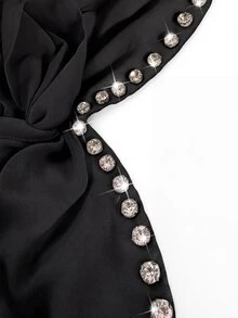 Franclia Plus Size Sleeveless Pearl Decor Bow Tie Ruffle Hem Elegant Romantic Blouse For Women - Black - View 4