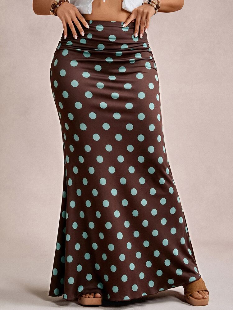 Freevana Plus Size Women's Polka Dot Print Mermaid Skirt Autumn Vacation Party Boho 90s Elegant Fall - Multicolor - View 1