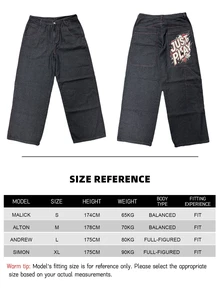 Manfinity Roghcode Men's Black Retro Street Print Multifunctional Large Pocket Loose Wide Leg Jeans - Black - View 8