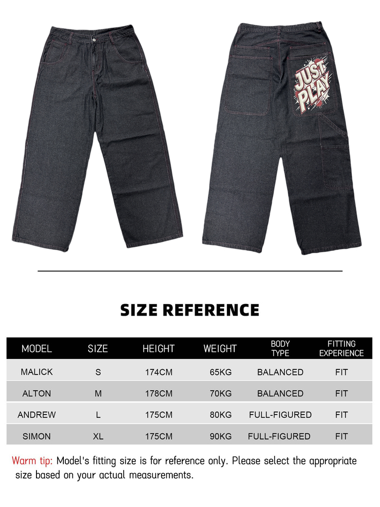 Manfinity Roghcode Men's Black Retro Street Print Multifunctional Large Pocket Loose Wide Leg Jeans - Black - View 7