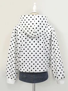 SHEIN 青少年女孩單件休閒寬鬆開學季字母印花連帽拉鍊針織運動衫，秋冬款 - 白色 - 查看 4