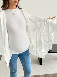 SHEIN Maternity Twisted Knit Comfortable Zipper Long Sleeve 3-In-1 Hooded Jacket Fall Fall/Winter Casual - White - View 11