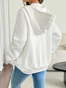 SHEIN Maternity Twisted Knit Comfortable Zipper Long Sleeve 3-In-1 Hooded Jacket Fall Fall/Winter Casual - White - View 5