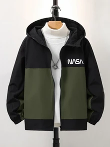 SHEIN 大童男孩休閒保暖內裡加厚連帽夾克，秋冬款復古幼童男孩拉鍊連帽外套，男孩外套冬裝上衣 - 彩色 - 查看 4
