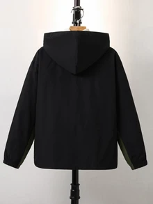 SHEIN 大童男孩休閒保暖內裡加厚連帽夾克，秋冬款復古幼童男孩拉鍊連帽外套，男孩外套冬裝上衣 - 彩色 - 查看 5