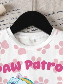 SHEIN | PAW Patrol 女童圓領字母卡通印花休閒日常短袖T恤 - 白色 - 查看 4