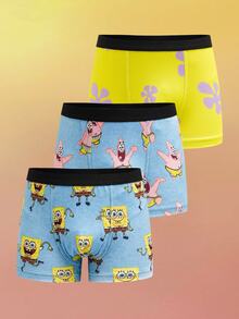 SpongeBob SquarePants | SHEIN Young Boy Comfortable Breathable Soft Cartoon Pattern Boxer Briefs - Baby Blue - View 7