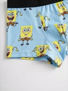 SpongeBob SquarePants | SHEIN Young Boy Comfortable Breathable Soft Cartoon Pattern Boxer Briefs - Baby Blue - View 6