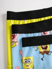 SpongeBob SquarePants | SHEIN Young Boy Comfortable Breathable Soft Cartoon Pattern Boxer Briefs - Baby Blue - View 4