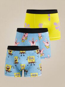 SpongeBob SquarePants | SHEIN Young Boy Comfortable Breathable Soft Cartoon Pattern Boxer Briefs - Baby Blue - View 1