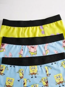 SpongeBob SquarePants | SHEIN Young Boy Comfortable Breathable Soft Cartoon Pattern Boxer Briefs - Baby Blue - View 3