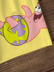 SpongeBob SquarePants | SHEIN 男童夏季休闲度假及日常通勤卡通印花撞色短袖T恤和短裤套装 - 白色 - 查看 7