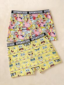 SpongeBob SquarePants | SHEIN Plus Size Women Letter Waistband Casual Panties - Yellow - View 1